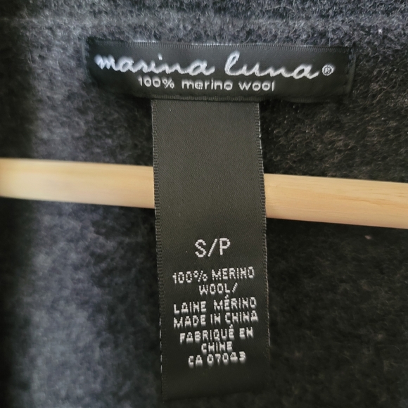 Marina Luna 100% Merino Wool Black Open Cardigan Size Small - Picture 7 of 7